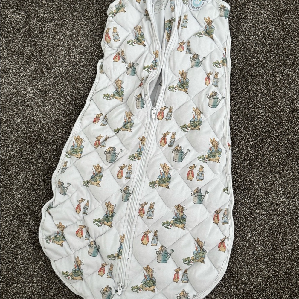 White Quilted Bunny Print Sleep Sack for Kids